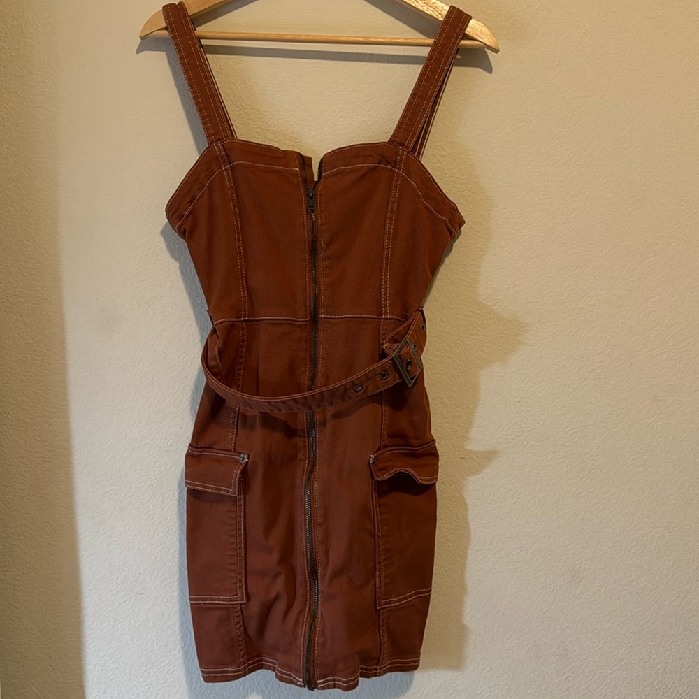H&M Brown Denim cargo mini dress